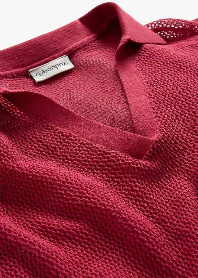 Polo en maille ajourée avec lin • rouge cerise • product-page.page-title-suffix