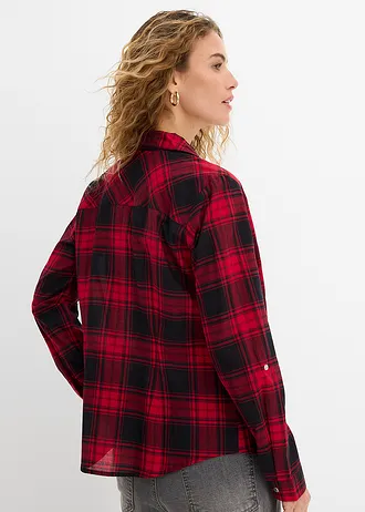 Geruite overhemdblouse van katoen • rood-zwart geruit • bonprix online shop