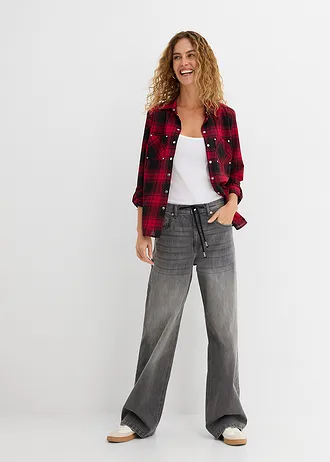 Kostkovaná košilová halenka z čisté bavlny, barva: červeno-černá kostka