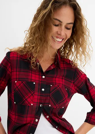 Geruite overhemdblouse van katoen • rood-zwart geruit • bonprix online shop