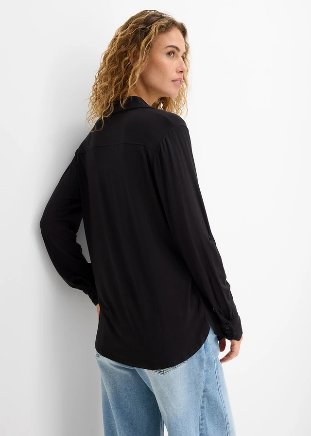 Chemisier long en jersey, Couleur: noir