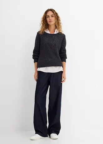 Pull en maille texturée de coton mélangé • bleu nuit • Boutique bonprix