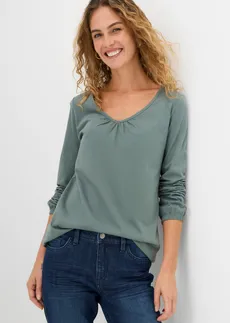 Katoenen longsleeve met elastiek van katoen, Kleur: rietgroen