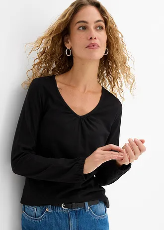 Katoenen longsleeve met elastiek van katoen • zwart • bonprix online shop