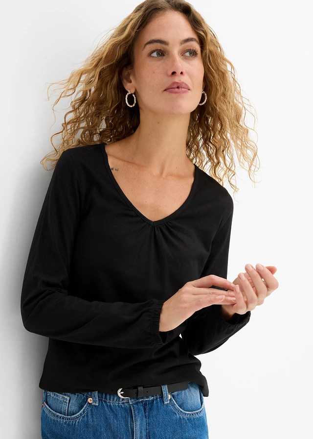 T-shirt manches longues 100% coton, finitions élastiquées
