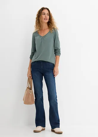 Katoenen longsleeve met elastiek van katoen • rietgroen • bonprix online shop