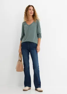 Katoenen longsleeve met elastiek van katoen, Kleur: rietgroen