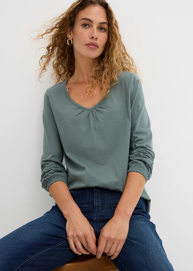 T-shirt manches longues 100% coton, finitions élastiquées • vert eucalyptus • product-page.page-title-suffix