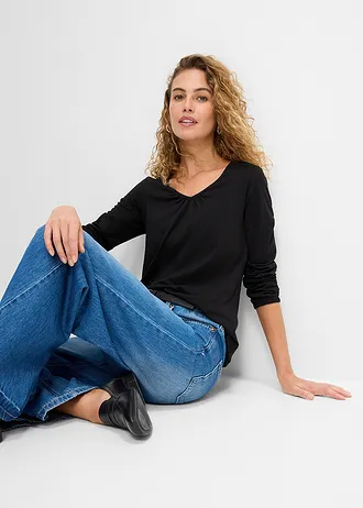 Katoenen longsleeve met elastiek van katoen • zwart • bonprix online shop