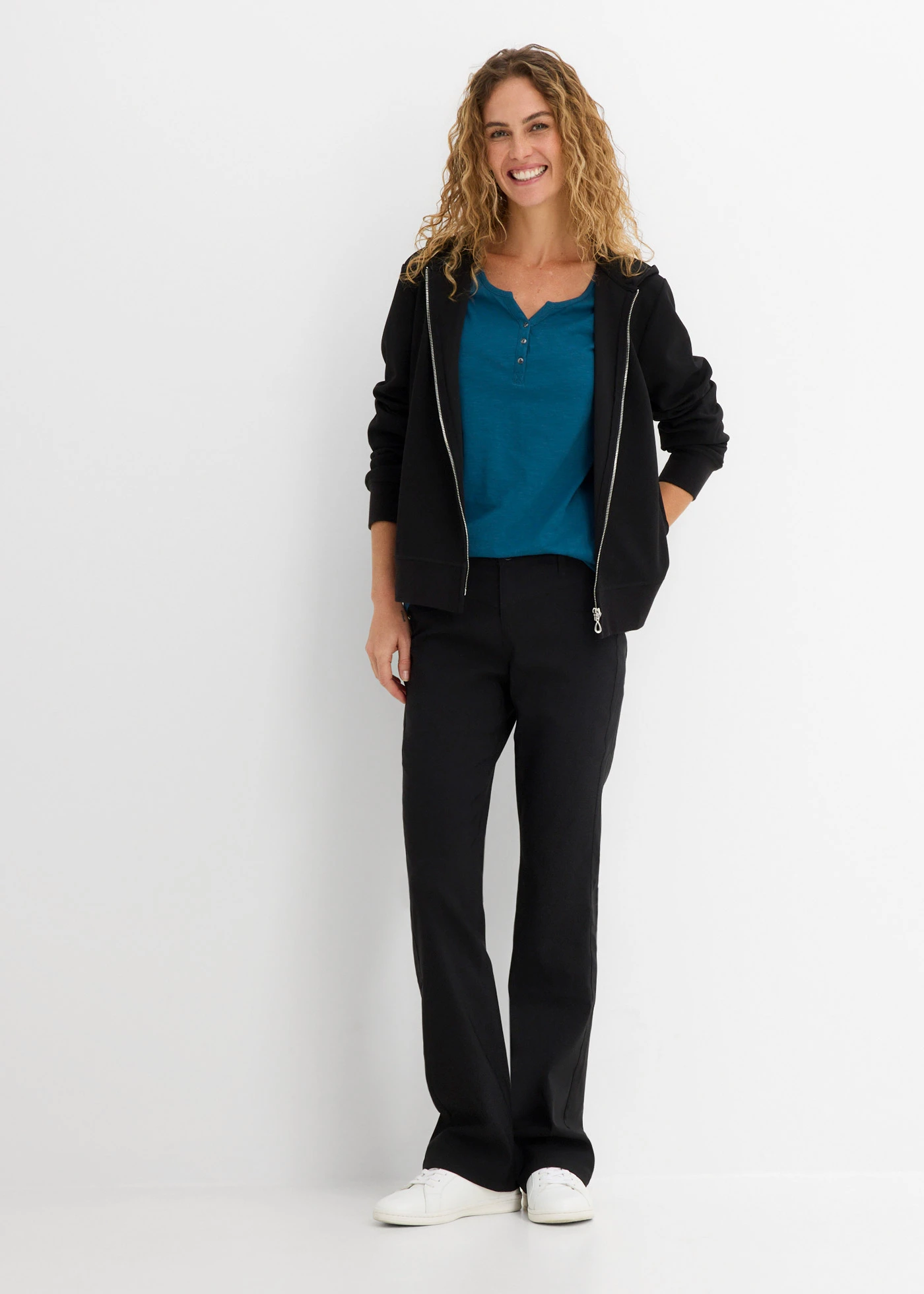 Shirt met knoopsluiting van biologisch katoen • petrolblauw • bonprix online shop