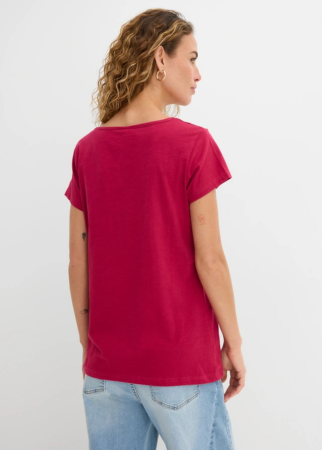 T-shirt fil flammé manches courtes, Couleur: rouge baie imprimé graphique