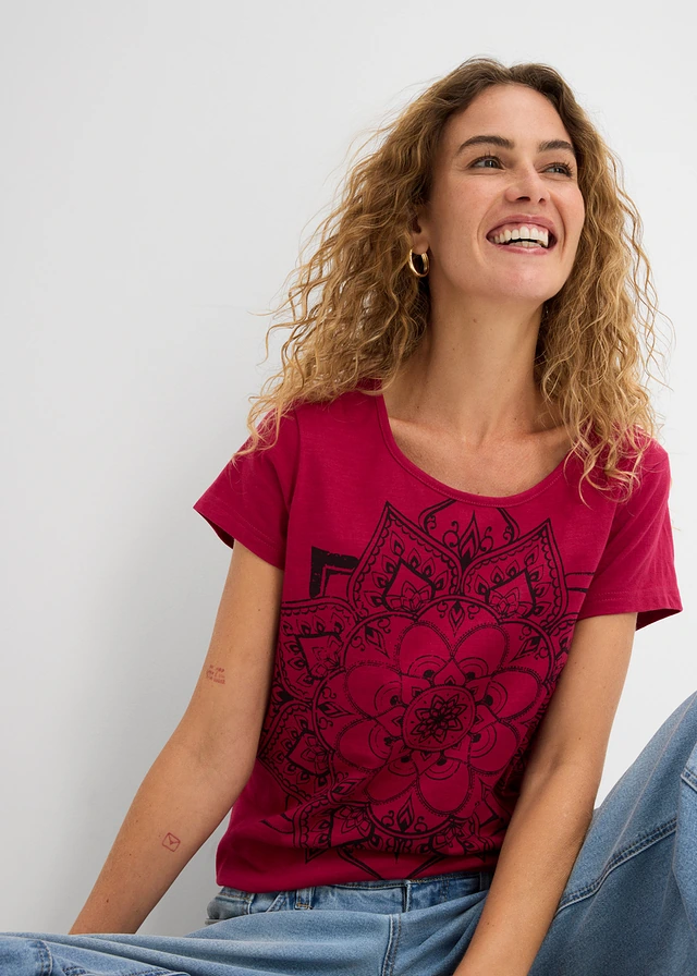 T-shirt fil flammé manches courtes • rouge baie imprimé graphique • product-page.page-title-suffix