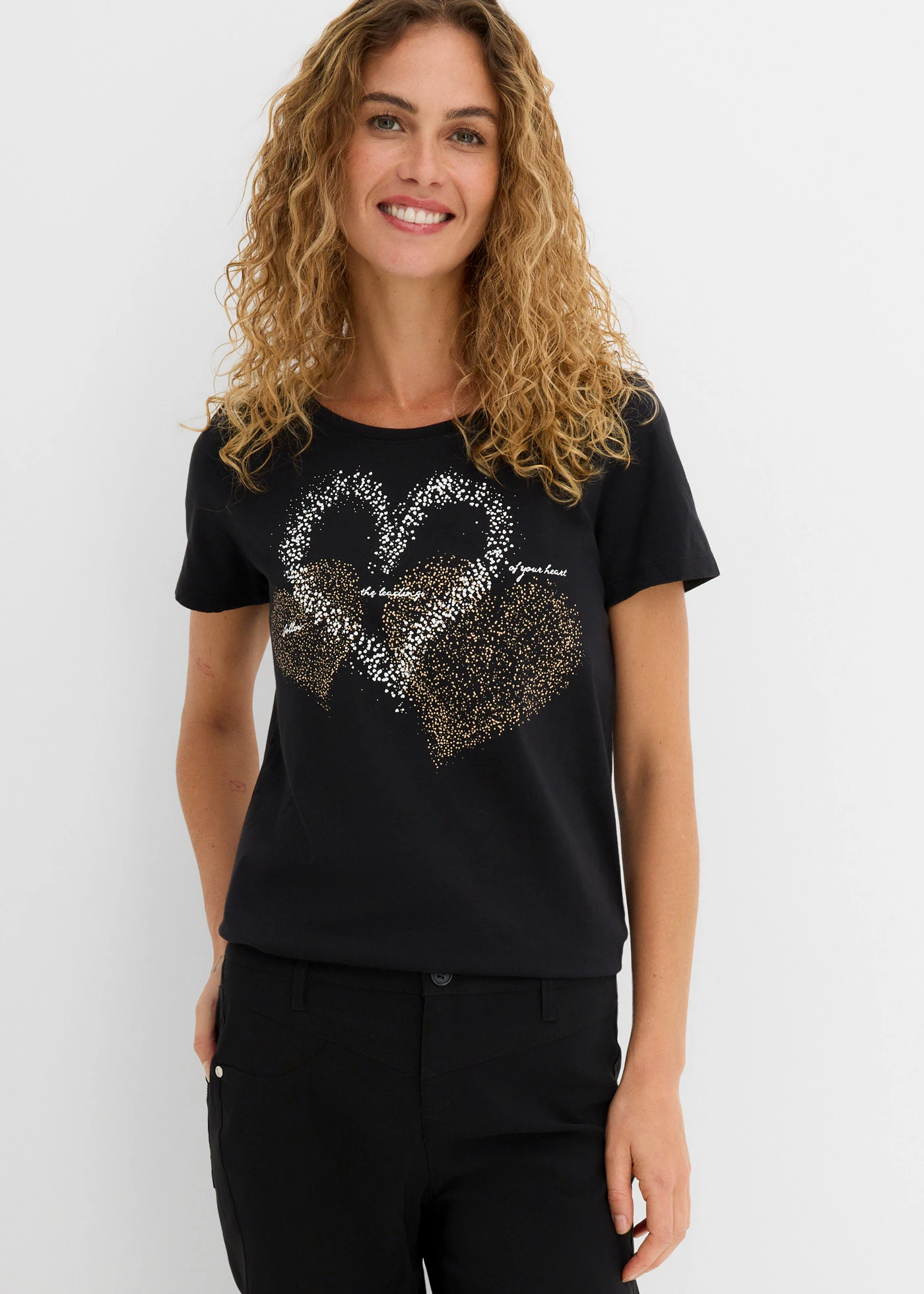 Katoenen shirt met hart van biologisch katoen • zwart • bonprix online shop