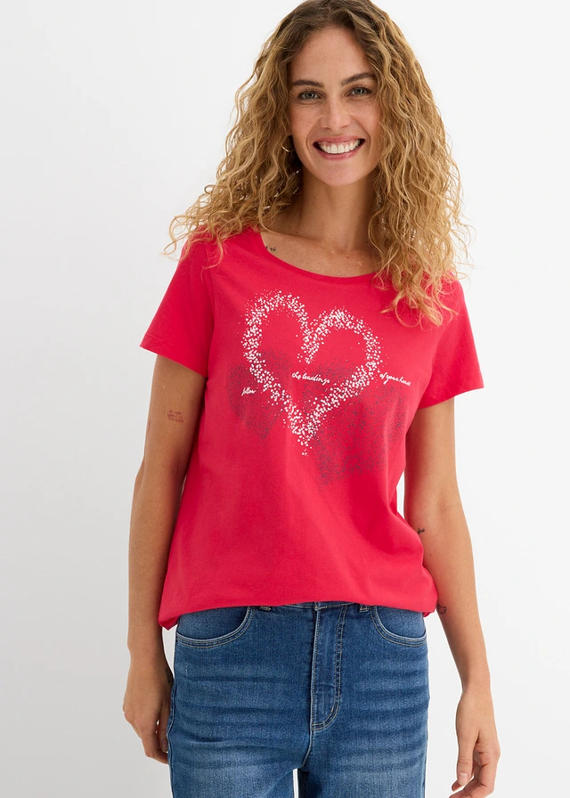 Katoenen shirt met hart van biologisch katoen, Kleur: granaatrood