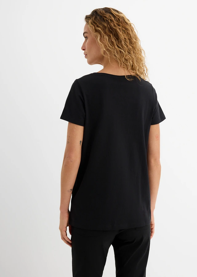 T-shirt coton à imprimé cœur, Couleur: noir imprimé