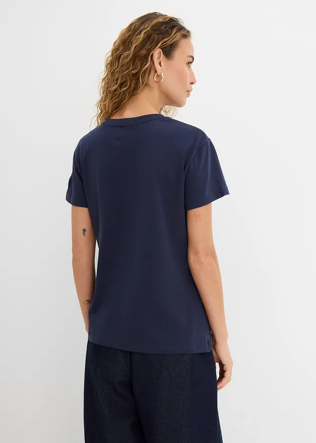 T-shirt met borduursel, Kleur: donkerblauw