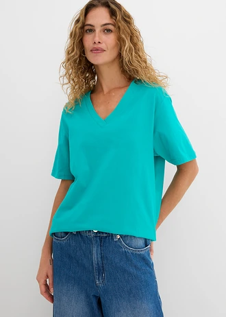 Długi T-shirt (5 szt.) • szmaragdowy+winogronowy+fuksja+biały+czarny • sklep bonprix