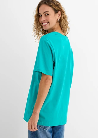 Długi T-shirt (5 szt.) • szmaragdowy+winogronowy+fuksja+biały+czarny • sklep bonprix