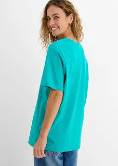 Wijd longshirt met V-hals, korte mouw  (set van 5), Kleur: smaragd + wijnbes + medium fuchsia + wit + zwart