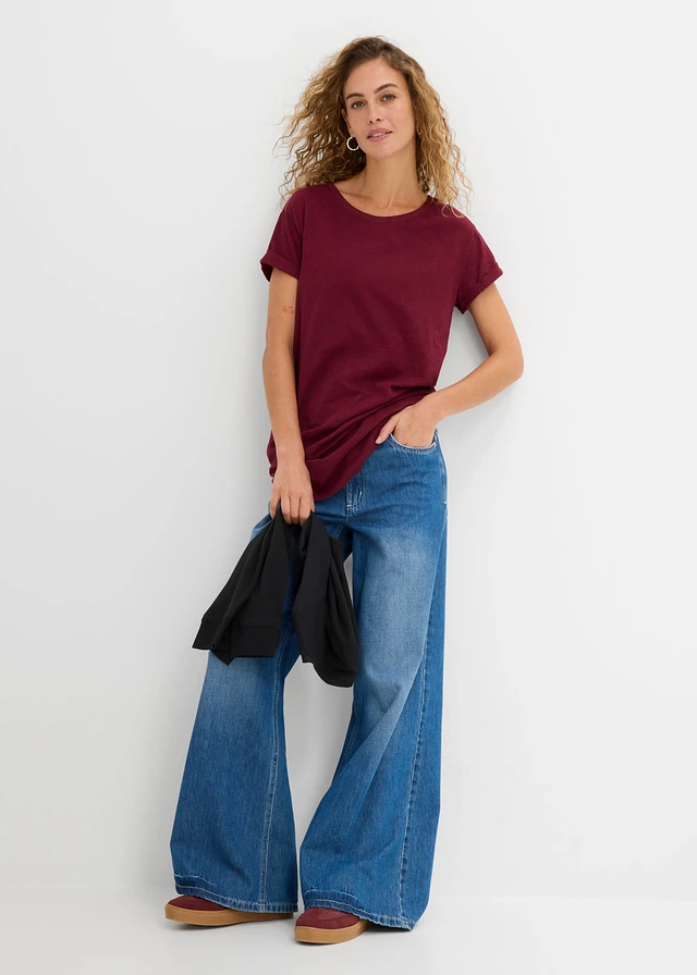 Longshirt van katoen, Kleur: esdoornrood