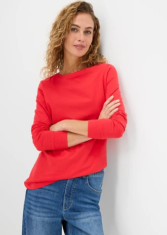 Longshirt met ronde hals, lange mouw (set van 5) • zwart+aardbeirood+lichtgrijs gemêleerd+wit+donkerblauw • bonprix online shop