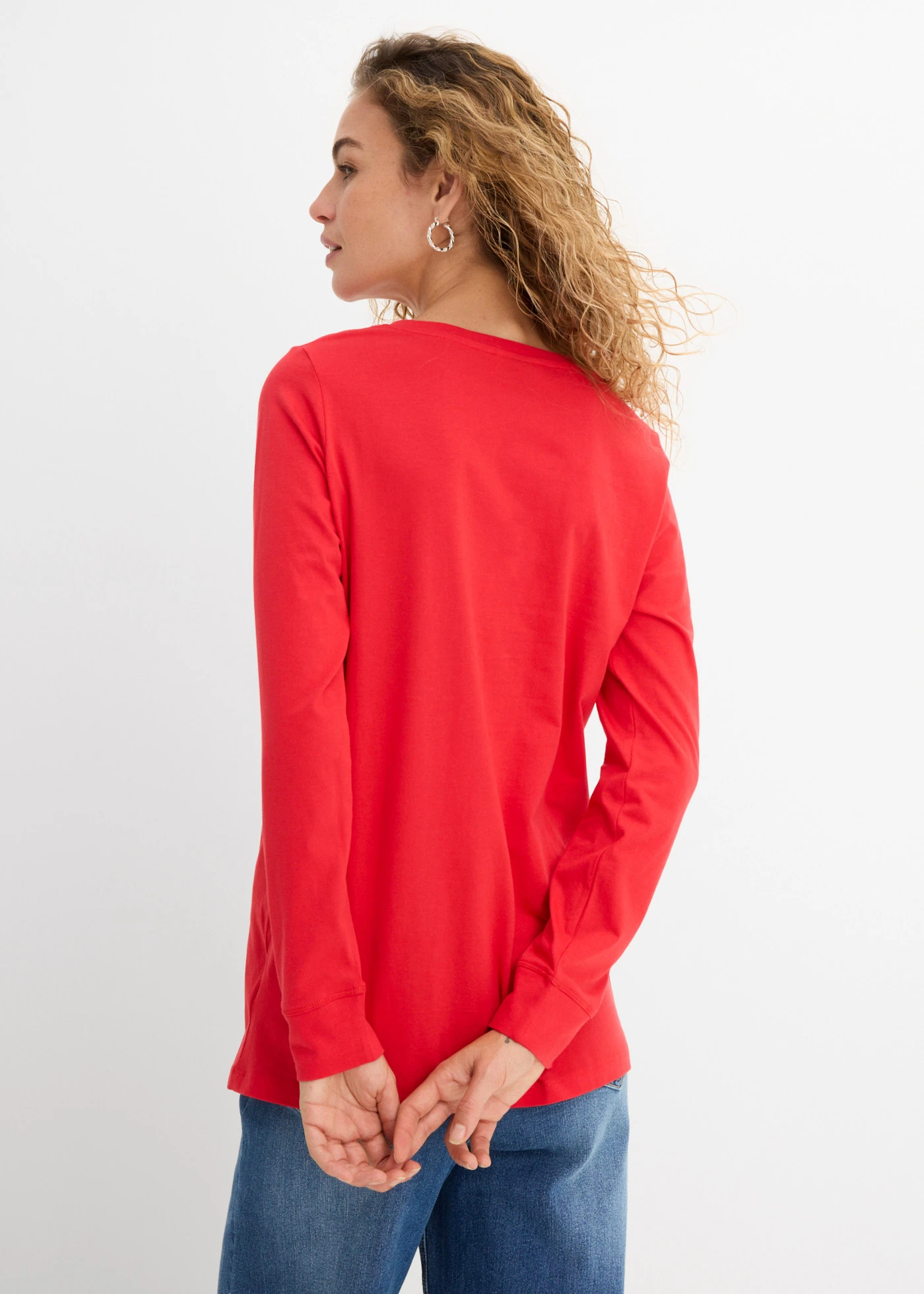 Longshirt met ronde hals, lange mouw (set van 5) • zwart+aardbeirood+lichtgrijs gemêleerd+wit+donkerblauw • bonprix online shop