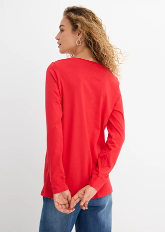 Longshirt met ronde hals, lange mouw (set van 5) • zwart+aardbeirood+lichtgrijs gemêleerd+wit+donkerblauw • bonprix online shop