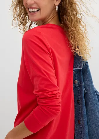 Longshirt met ronde hals, lange mouwen (set van 5) • zwart+aardbeirood+lichtgrijs gemêleerd+wit+donkerblauw • bonprix online shop