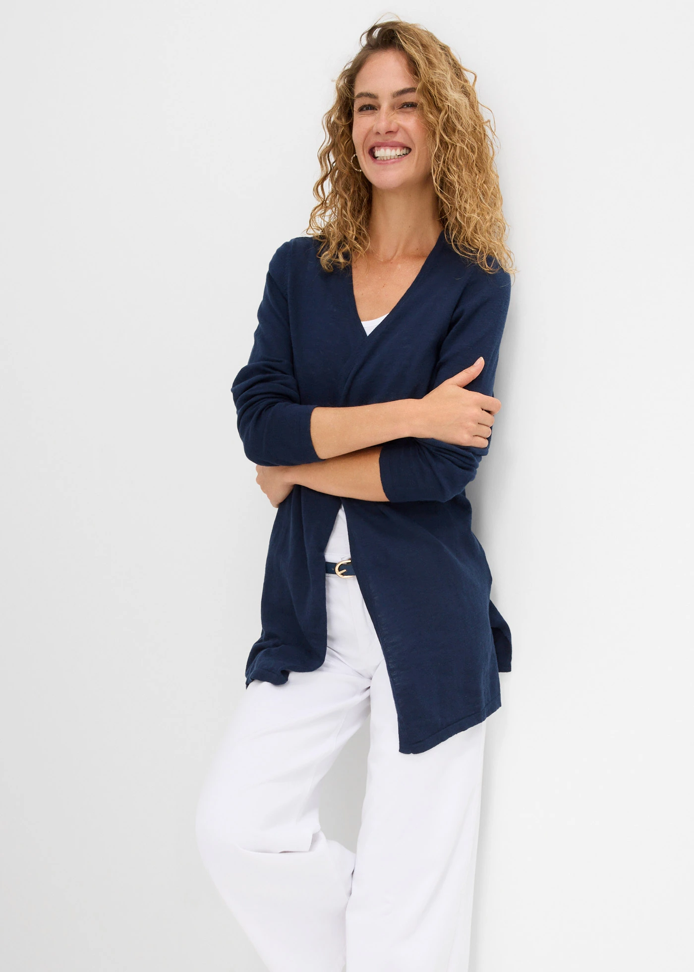 Gebreid vest van slub garen • donkerblauw • bonprix online shop