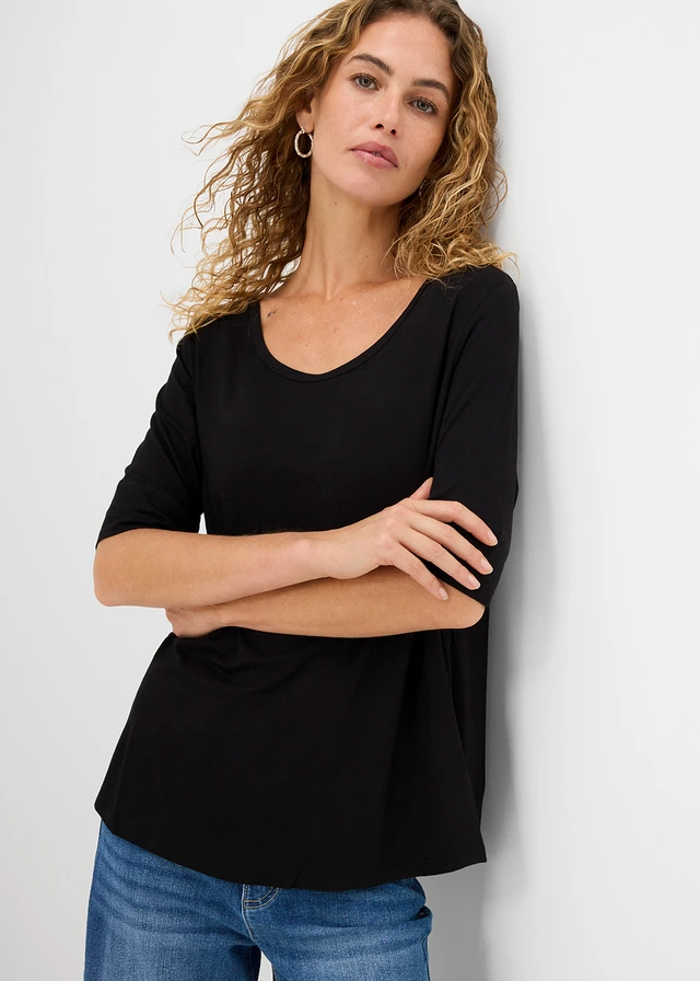 Shirt met ronde hals van zachte viscose, Kleur: zwart