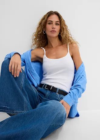 Lot de 2 tops à bretelles spaghetti 100% coton • blanc/noir • Boutique bonprix