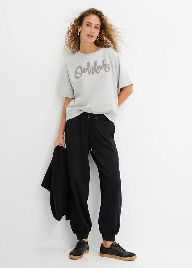 Joggingbroek met elastische tailleband, Kleur: zwart