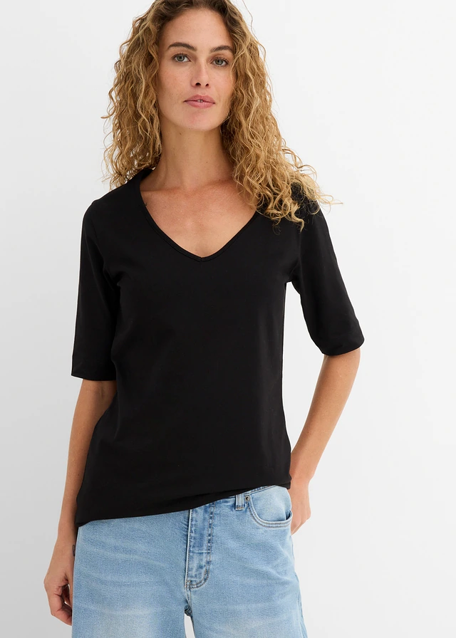 T-shirt long et ajusté, Couleur: noir