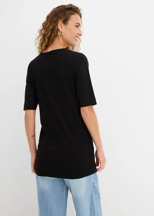 T-shirt long et ajusté, Couleur: noir