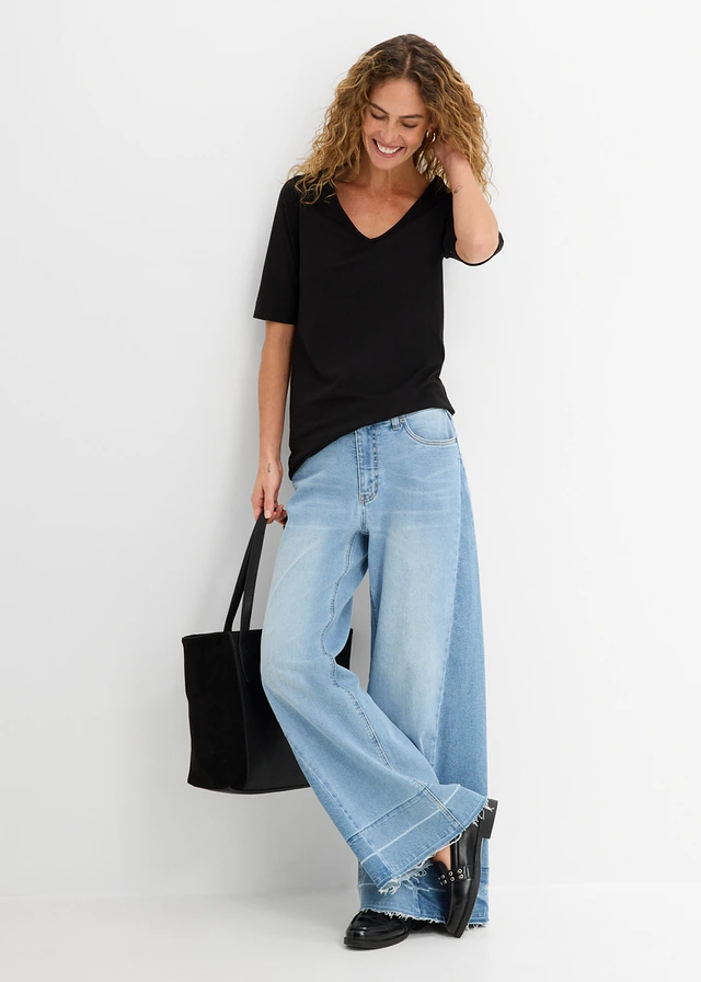 T-shirt long et ajusté, Couleur: noir