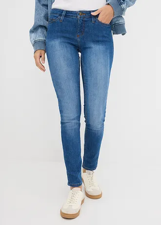 Skinny stretch jeans, mid waist, Kleur: blauw denim used