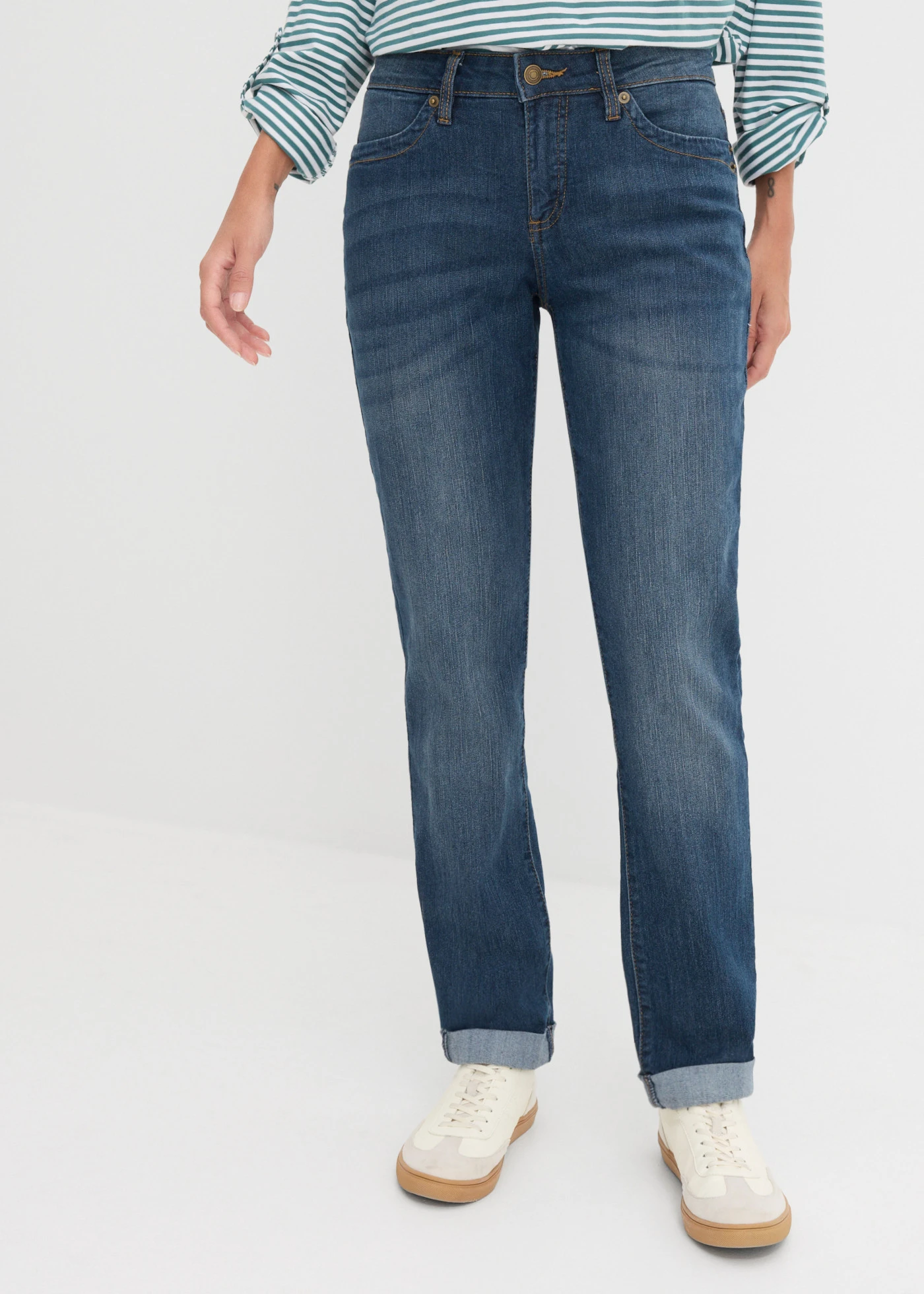 Stretch jeans high waist, straight • donkerblauw used • bonprix online shop