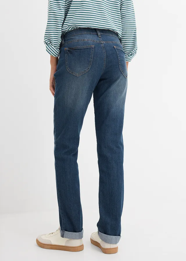 Stretch jeans high waist, straight, Kleur: donkerblauw used