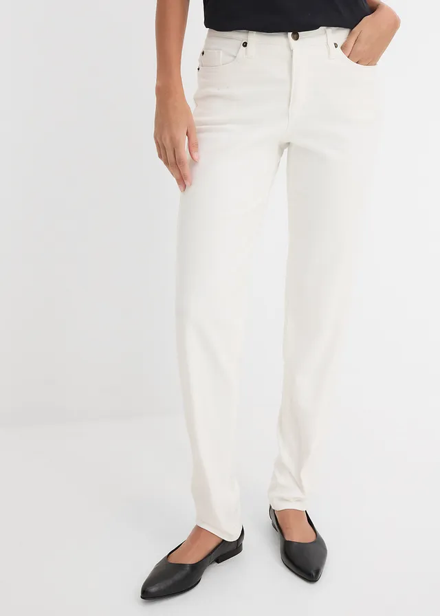 Mom jeans mid waist, long, Kleur: wit