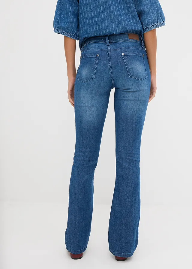Bootcut stretch jeans, mid waist, Kleur: blauw denim used