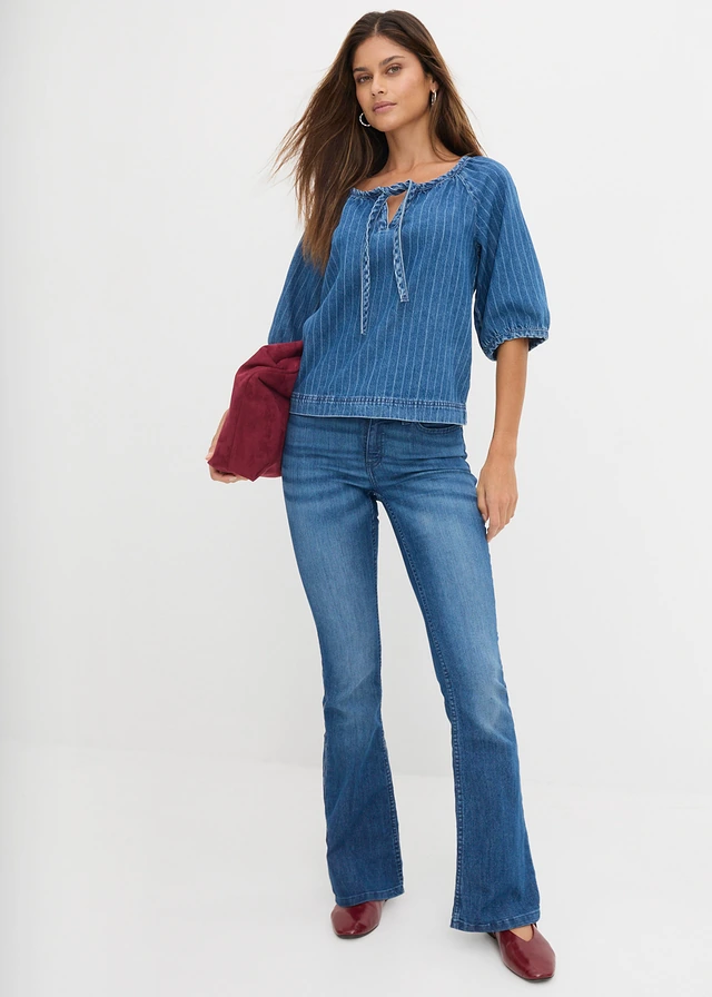 Bootcut stretch jeans, mid waist, Kleur: blauw denim used