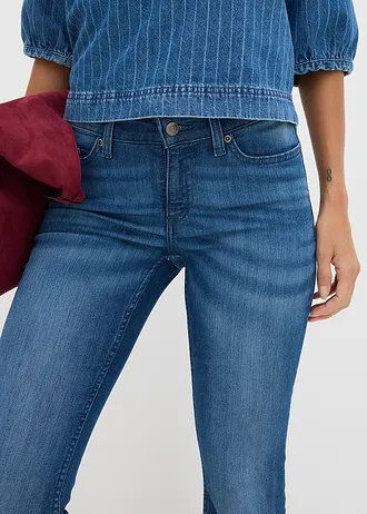 Bootcut sztreccsfarmer Mid Waist • kék, használt hatású • bonprix áruház