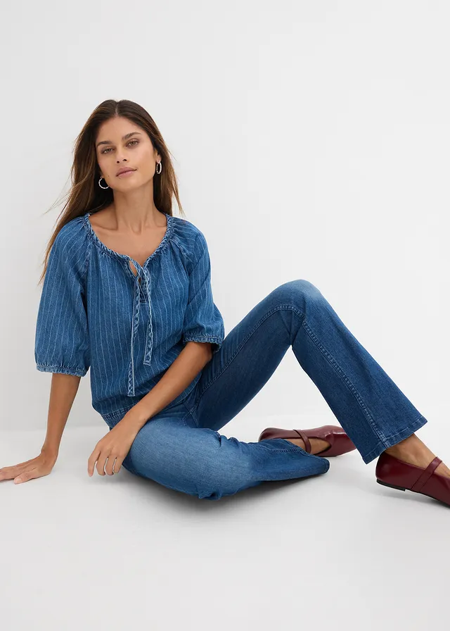 Bootcut stretch jeans, mid waist • blauw denim used • product-page.page-title-suffix