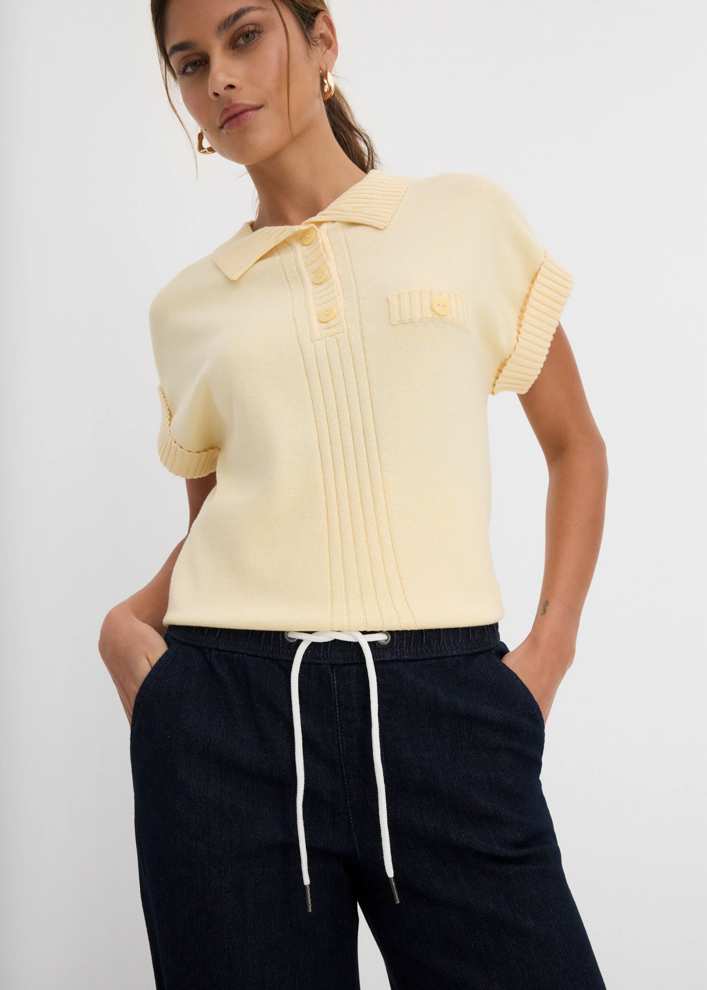 Jean large taille mi-haute, extensible • bleu foncé denim • Boutique bonprix