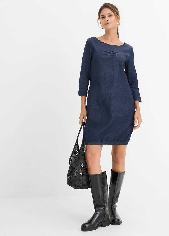 Robe en jean extensible, Couleur: bleu foncé