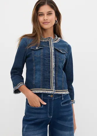 Džínová bunda s třásněmi • tmavý denim • bonprix obchod