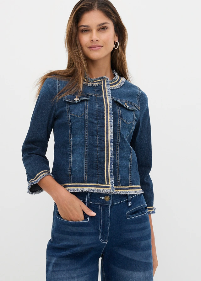 Spijkerjas met franjes, Kleur: dark denim