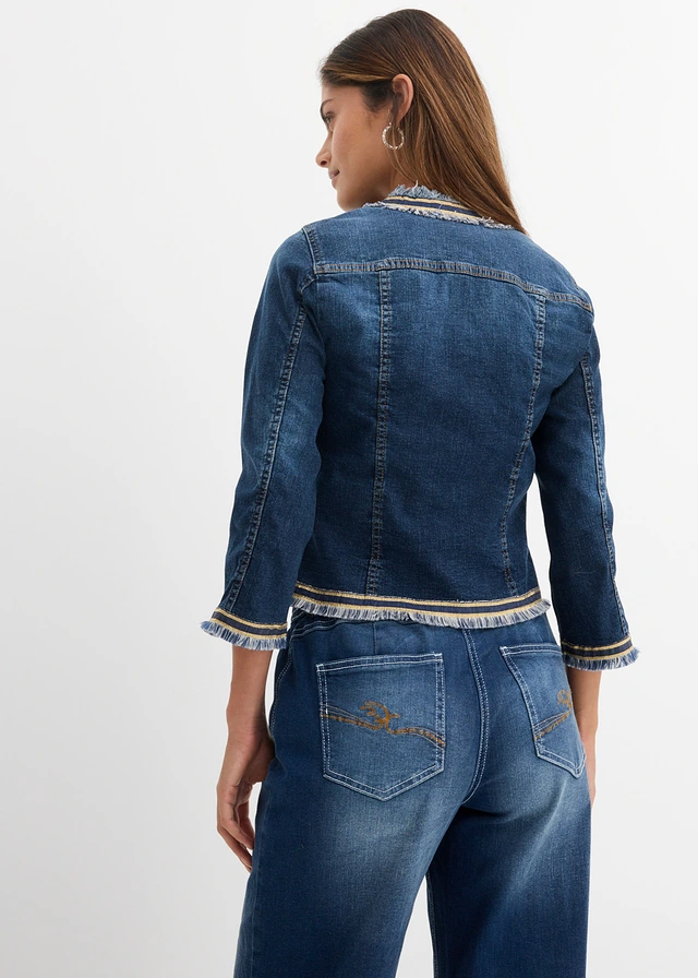 Spijkerjas met franjes, Kleur: dark denim