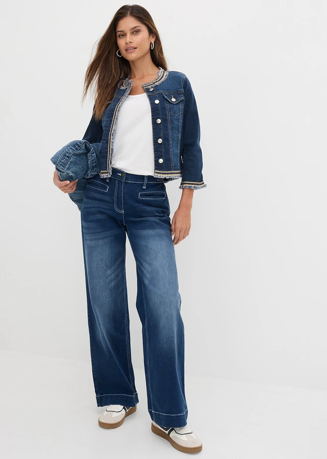 Džínová bunda s třásněmi, barva: tmavý denim