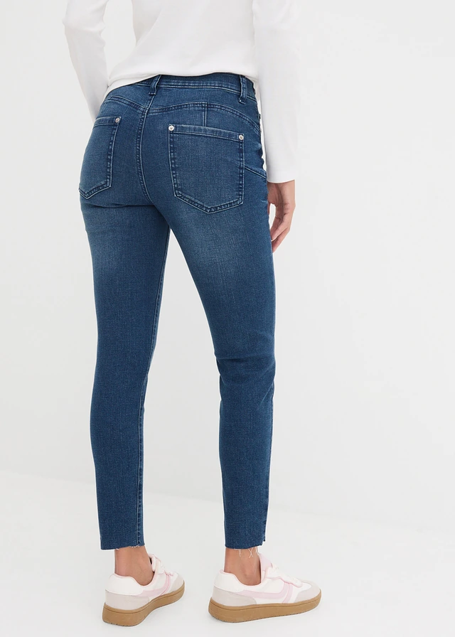 Jean skinny, taille mi-haute, court, Couleur: bleu foncé denim